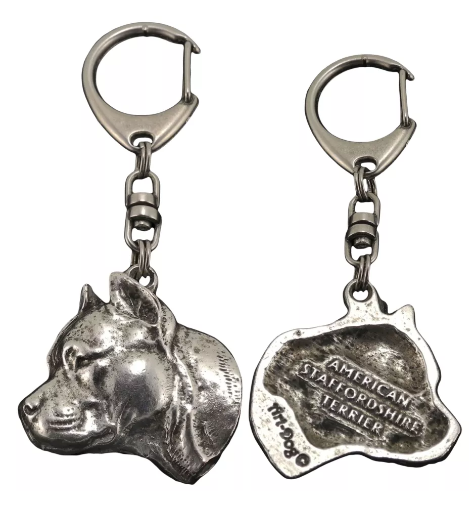 American Staffordshire Terrier, Amstaff, Am staff, Staff II - Porte-clés argenté avec un chien dans une boîte cadeau, décoration de sac à main, pendentif de sac à dos par la marque Art-Dog