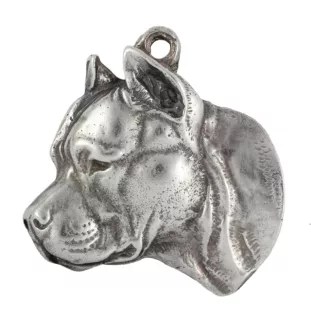 American Staffordshire Terrier, Amstaff II - Silver-plated key ring with a dog in a gift box, handbag decoration, backpack pendant by Art-Dog brand