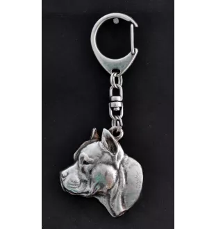 American Staffordshire Terrier, Amstaff II - Versilberter Schlüsselanhänger mit Hund in einer Geschenkbox, Handtaschenschmuck, Rucksackanhänger der Marke Art-Dog