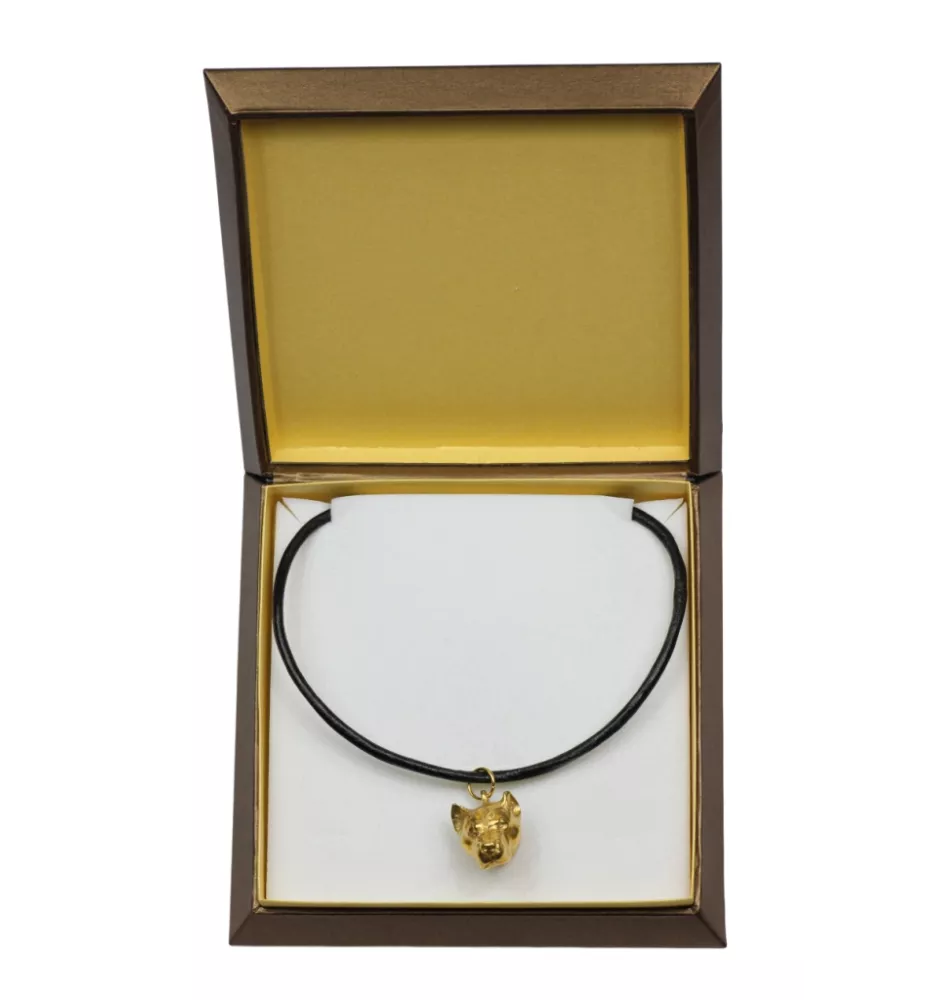 American Staffordshire Terrier, Amstaff, Am staff, Staff - Collier de chien dans une boîte cadeau, pendentif plaqué or pour les fans de chiens, bijoux remarquables par Art-Dog