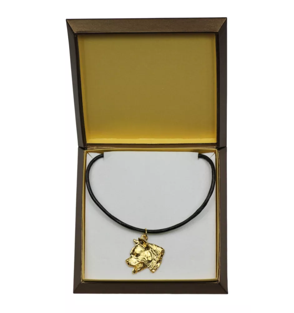 American Staffordshire Terrier, Amstaff I - Hundehalsband in Geschenkbox, vergoldeter Anhänger für Hundefans, auffälliger Schmuck von Art-Dog