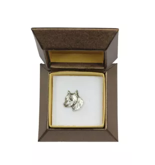 American Staffordshire Terrier, Amstaff I - Hundebrosche in Geschenkbox, elegante Anstecknadel, Reversnadel für Art-Dog Markenjacke