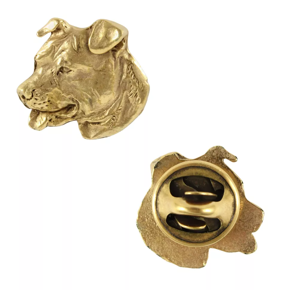 American Staffordshire Terrier, Amstaff - Hundebrosche in dekorativer Box, elegante vergoldete Anstecknadel, Jackenbrosche der Marke Art-Dog