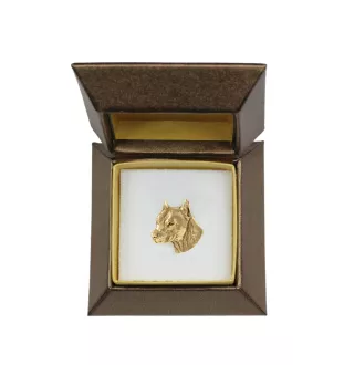 American Staffordshire Terrier, Amstaff I - Dog brooch in decorative box, elegant gold-plated pin, Art-Dog brand jacket pin
