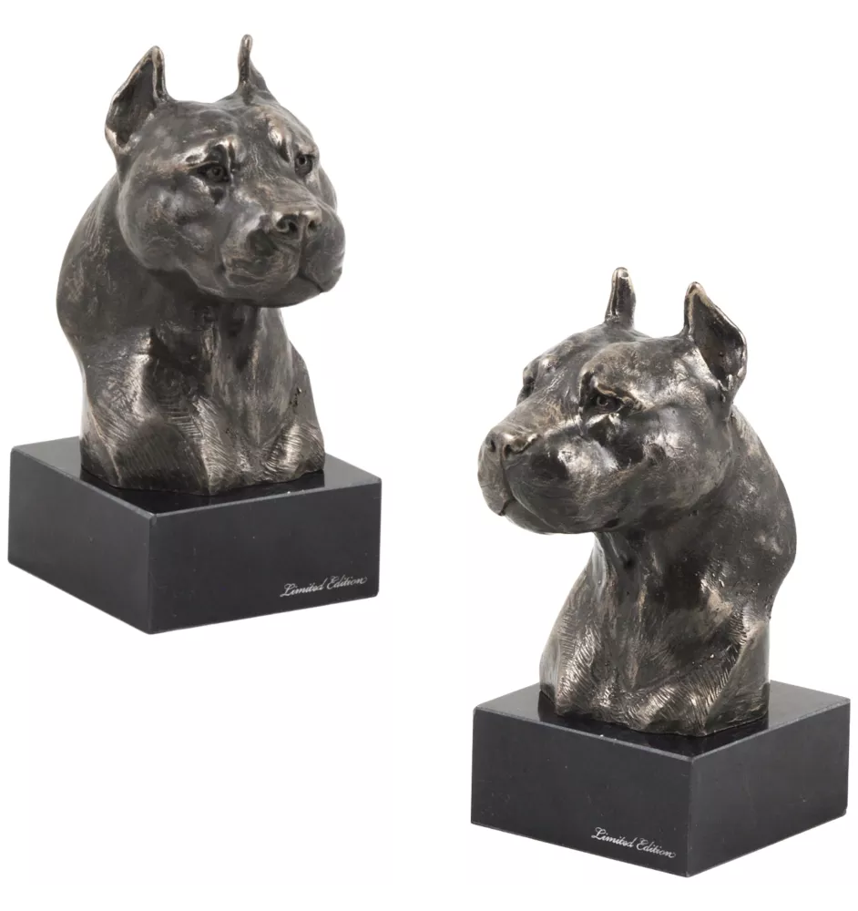 American Staffordshire Terrier, Amstaff I - Dog statue, bust on stone base, sculpture, trophy for dog show by Art-Dog brand