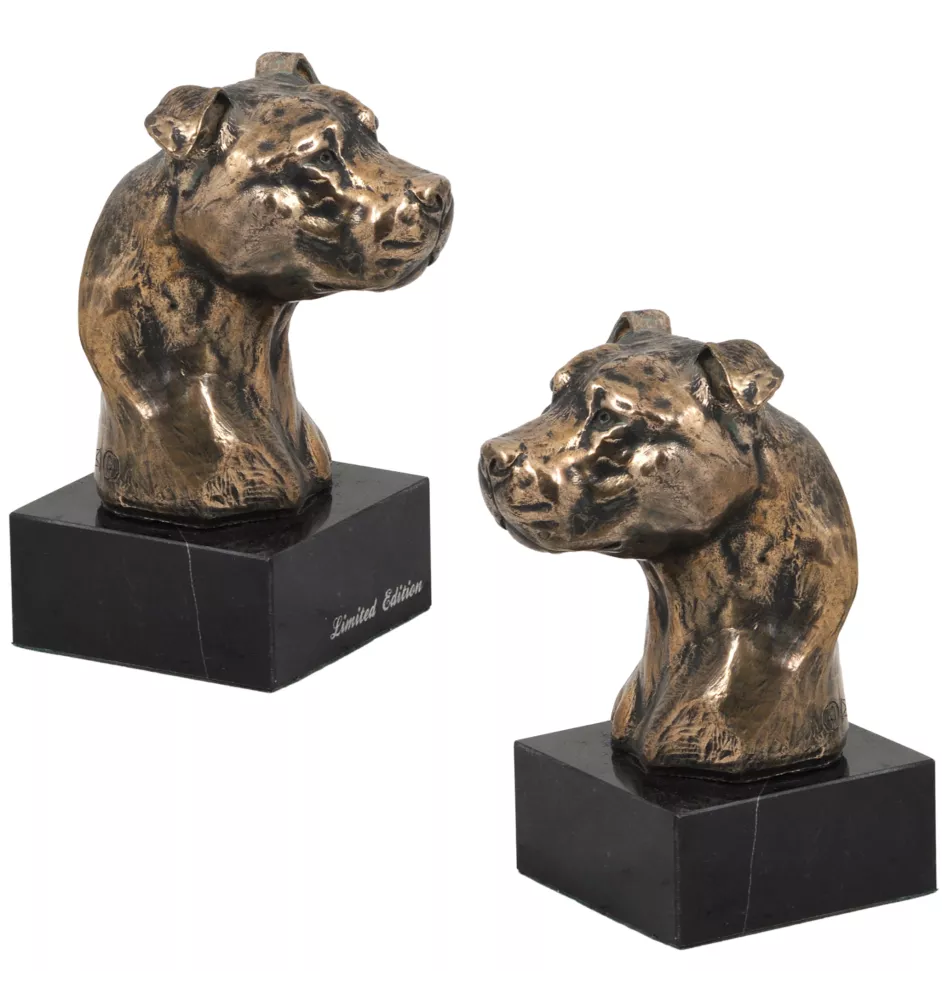 American Staffordshire Terrier, Amstaff II - Dog statue, bust on stone base, sculpture, trophy for dog show by Art-Dog brand
