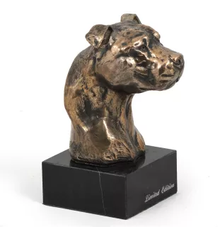 American Staffordshire Terrier, Amstaff, Am staff, Staff II - Statue de chien, buste sur socle en pierre, sculpture, trophée pour exposition canine par la marque Art-Dog