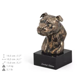 American Staffordshire Terrier, Amstaff II - Hundestatue, Büste auf Steinsockel, Skulptur, Trophäe für Hundeausstellung der Marke Art-Dog