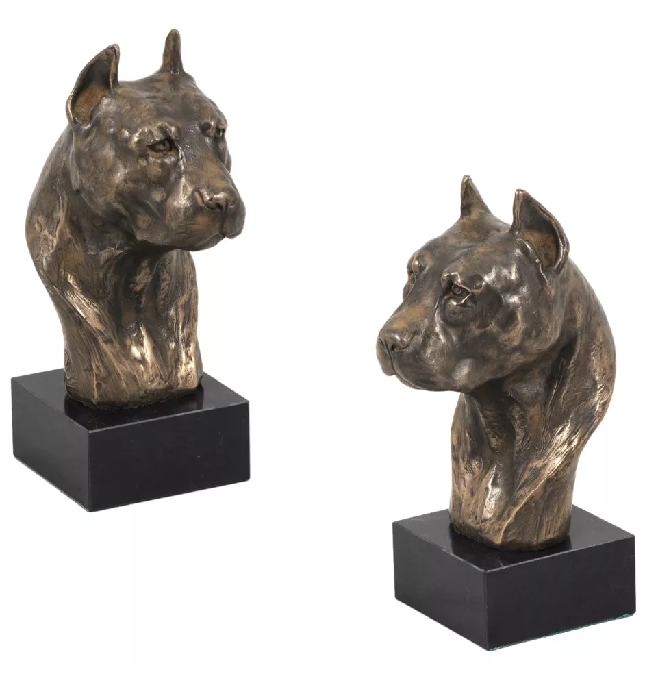 American Staffordshire Terrier, Amstaff III - Hundestatue, Büste auf Steinsockel, Skulptur, Trophäe für Hundeausstellung der Marke Art-Dog