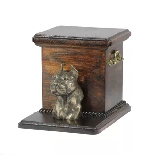 American Staffordshire Terrier, Amstaff, Am staff, Staff III - urne pour les cendres d'un chien avec une statuette, une urne élégante pour chien, une urne exceptionnelle avec un buste de chien de la m