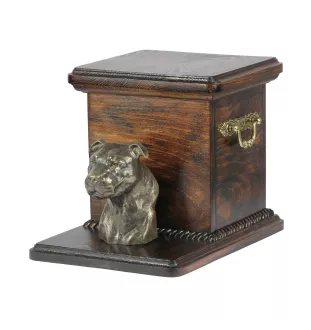 American Staffordshire Terrier, Amstaff, Am staff, Staff II - urne pour les cendres d'un chien avec une statuette, une urne élégante pour chien, une urne exceptionnelle avec un buste de chien de la ma