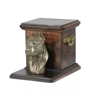 American Staffordshire Terrier, Amstaff, Am staff, Staff V - urne pour les cendres d'un chien avec une statuette, une urne élégante pour chien, une urne exceptionnelle avec un buste de chien de la mar