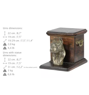 American Staffordshire Terrier, Amstaff, Am staff, Staff V - urne pour les cendres d'un chien avec une statuette, une urne élégante pour chien, une urne exceptionnelle avec un buste de chien de la mar