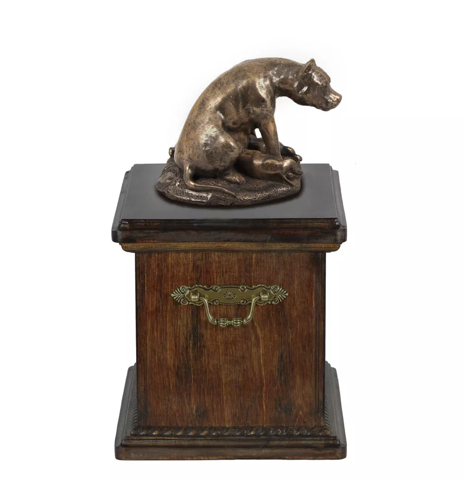 Amerykański Staffordshire terrier urna ze statuetką drewniana Art-Dog