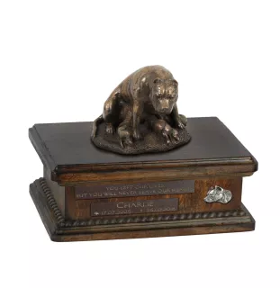 American Staffordshire Terrier, Amstaff IV urne in Hundeasche, personalisierte Urne mit Statue, Holzurne mit Hund von Art-Dog