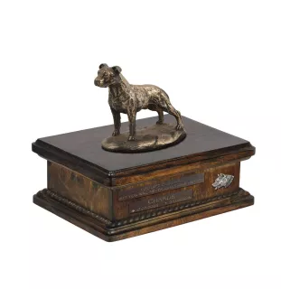 American Staffordshire Terrier, Amstaff, Am staff, Staff V - urne pour cendres de chien, urne personnalisée avec une statuette, urne en bois avec un chien de la marque Art-Dog