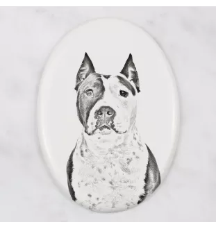 American Staffordshire Terrier, Amstaff, Am staff, Staff - une plaque commémorative avec une photo de chien, une plaque funéraire avec une impression, une plaque ovale personnalisée de la marque Art-D