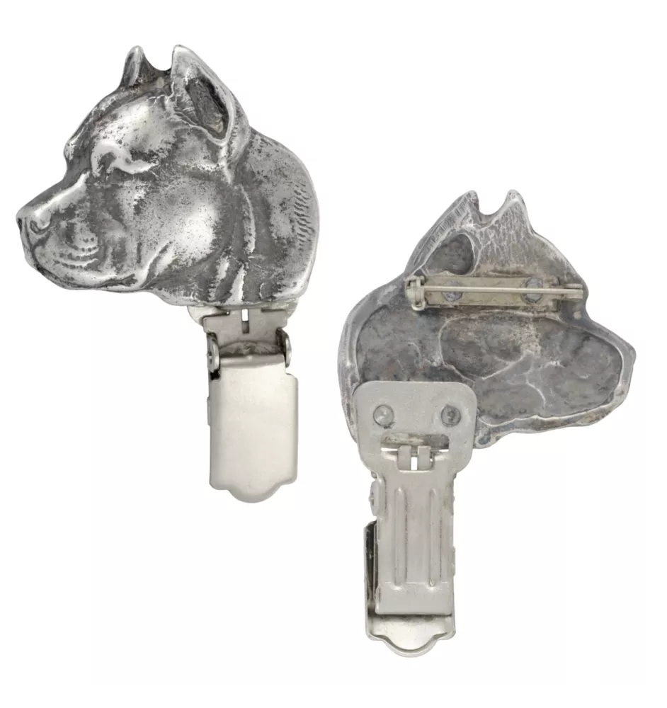 American Staffordshire Terrier, Amstaff, Am staff, Staff I - broche avec pince, support pour numéro de départ, épingle argentée pour exposition de chiens de la marque Art-Dog