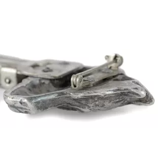 American Staffordshire Terrier, Amstaff I - brooch with a clip, holder for a start number, silver-plated dog show pin from the Art-Dog brand