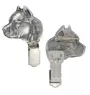 American Staffordshire Terrier, Amstaff I - brooch with a clip, holder for a start number, silver-plated dog show pin from the Art-Dog brand