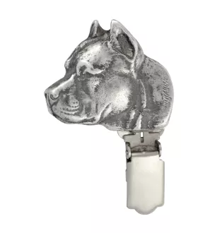 American Staffordshire Terrier, Amstaff I - Brosche mit Clip, Startnummernhalter, versilberte Anstecknadel für Hundeausstellungen der Marke Art-Dog