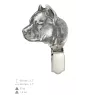 American Staffordshire Terrier, Amstaff I - brooch with a clip, holder for a start number, silver-plated dog show pin from the Art-Dog brand