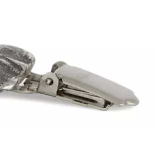 American Staffordshire Terrier, Amstaff I - brooch with a clip, holder for a start number, silver-plated dog show pin from the Art-Dog brand