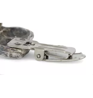 American Staffordshire Terrier, Amstaff I - brooch with a clip, holder for a start number, silver-plated dog show pin from the Art-Dog brand