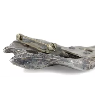 American Staffordshire Terrier, Amstaff I - brooch with a clip, holder for a start number, silver-plated dog show pin from the Art-Dog brand