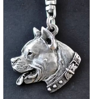 American Staffordshire Terrier, Amstaff I - Silver-plated key ring with dog, handbag decoration, backpack pendant by Art-Dog brand