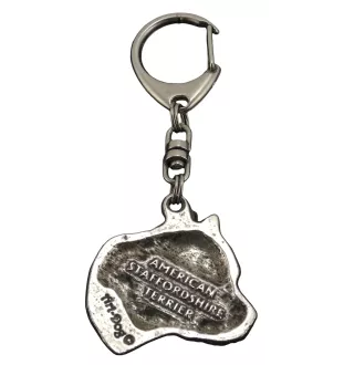 American Staffordshire Terrier, Amstaff II - Silver-plated key ring with dog, handbag decoration, backpack pendant by Art-Dog brand