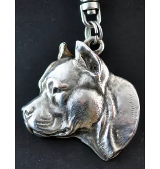 American Staffordshire Terrier, Amstaff II - Versilberter Schlüsselanhänger mit Hund, Handtaschen-Dekoration, Rucksack-Anhänger der Marke Art-Dog