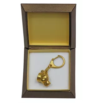 American Staffordshire Terrier, Amstaff - Vergoldeter Schlüsselanhänger mit Hund in Geschenkbox, Handtaschen-Dekoration, Luxus-Accessoire der Marke Art-Dog