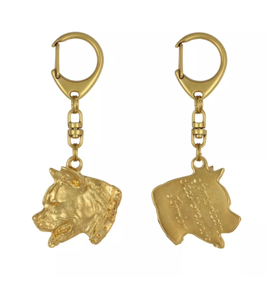 American Staffordshire Terrier, Amstaff I - Vergoldeter Schlüsselanhänger mit Hund in Geschenkbox, Handtaschen-Dekoration, Luxus-Accessoire der Marke Art-Dog