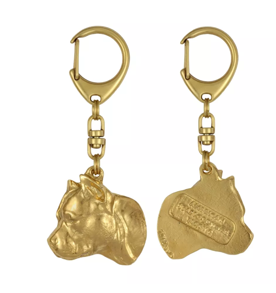 American Staffordshire Terrier, Amstaff II - Gilded key ring with dog in gift box, handbag decoration, luxury accessory by Art-Dog brand