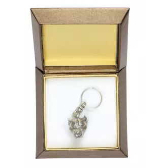 American Staffordshire Terrier, Amstaff - Silver-plated pendant with a dog in a decorative box, handbag decoration, backpack pendant by Art-Dog brand