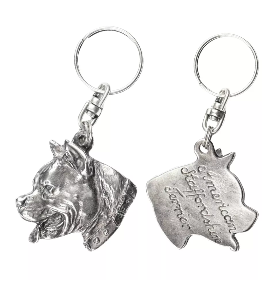 American Staffordshire Terrier, Amstaff I - Silver-plated pendant with a dog in a decorative box, handbag decoration, backpack pendant by Art-Dog brand
