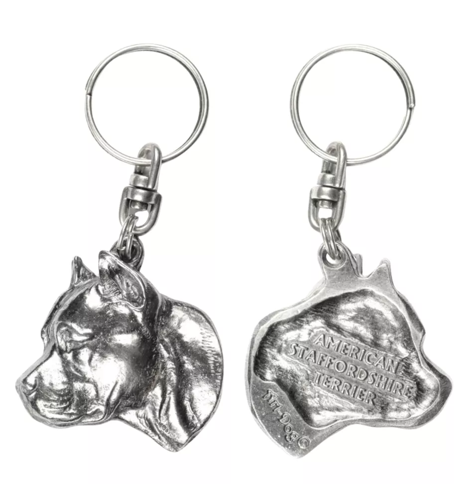 American Staffordshire Terrier, Amstaff, Am staff, Staff II - Pendentif argenté avec un chien dans une boîte décorative, décoration de sac à main, pendentif de sac à dos par la marque Art-Dog