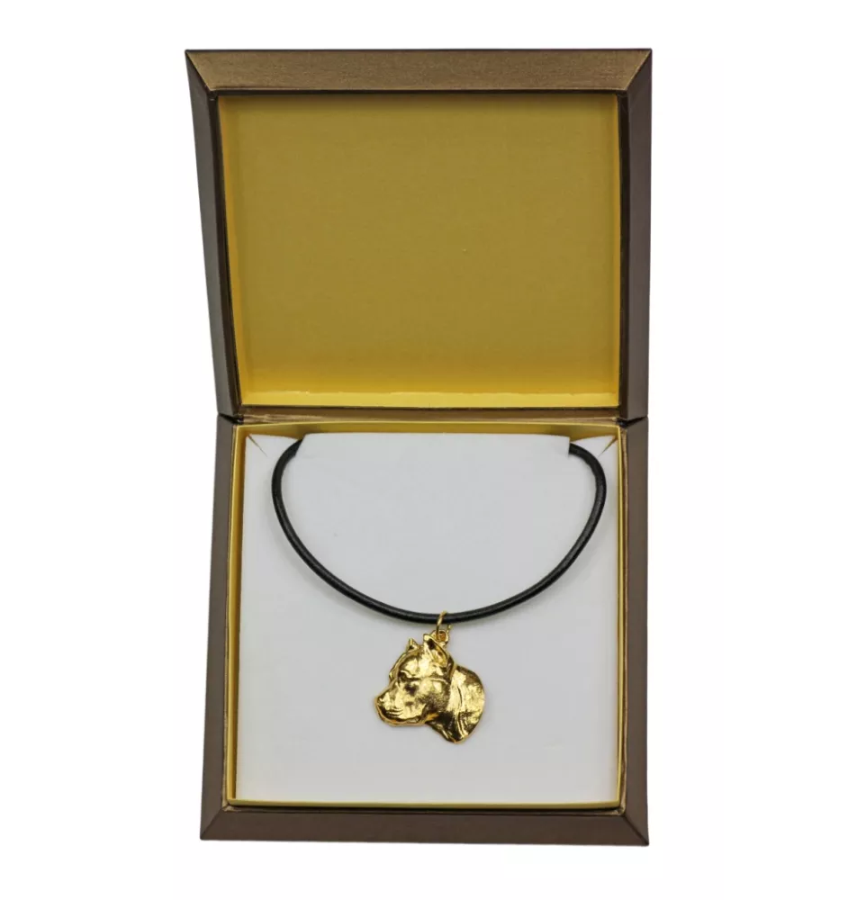 American Staffordshire Terrier, Amstaff II - Dog necklace in gift box, gold-plated pendant for dog fan, striking jewellery by Art-Dog