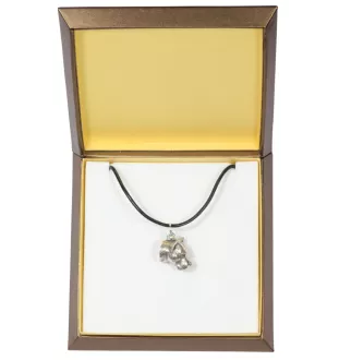 American Staffordshire Terrier, Amstaff - Hundehalsband in Geschenkbox, versilbertes Medaillon für Hundefans, markanter Anhänger der Marke Art-Dog