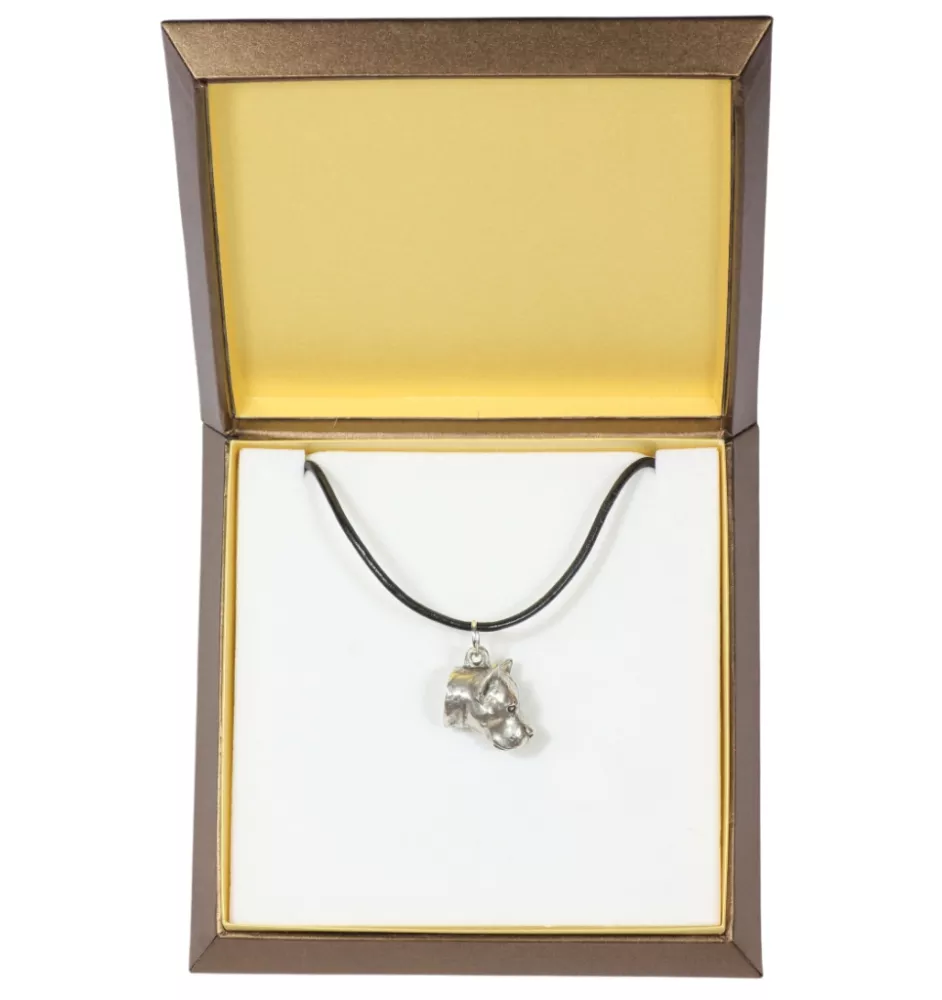 American Staffordshire Terrier, Amstaff, Am staff, Staff - Collier de chien dans une boîte cadeau, médaillon argenté pour fan de chien, pendentif remarquable de la marque Art-Dog
