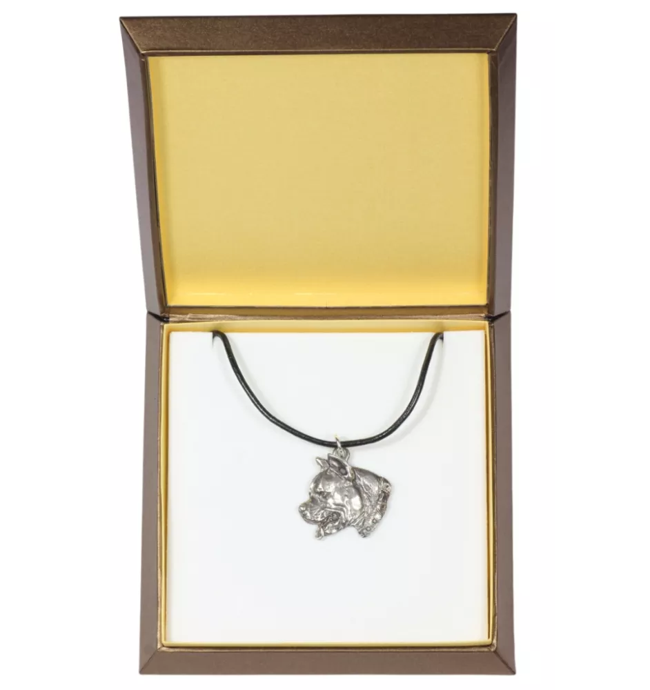American Staffordshire Terrier, Amstaff, Am staff, Staff I - Collier de chien dans une boîte cadeau, médaillon argenté pour fan de chien, pendentif remarquable de la marque Art-Dog