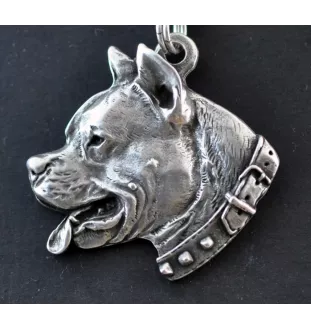 American Staffordshire Terrier, Amstaff, Am staff, Staff I - Collier de chien dans une boîte cadeau, médaillon argenté pour fan de chien, pendentif remarquable de la marque Art-Dog