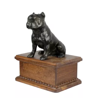 Amerykański Staffordshire terrier niska urna z siedzącą figurką z żywicy Art-Dog