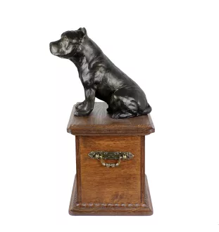 American Staffordshire Terrier, Amstaff - Hund Ascheurne, Holzurne mit Hundesilhouette, klassische Hund Ascheurne von der Marke Art-Dog