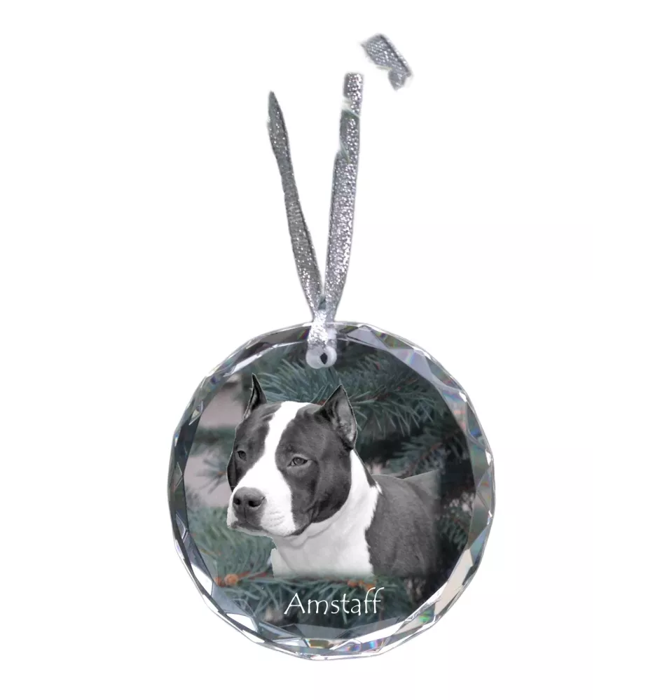 American Staffordshire Terrier, Amstaff, Am staff, Staff - boule de Noël en cristal avec une photo, photo de chien dans le cristal, décoration personnalisée pour sapin de Noël de la marque Art-Dog