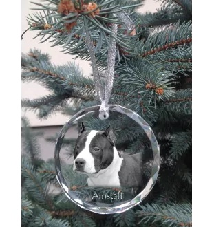 American Staffordshire Terrier, Amstaff, Am staff, Staff - boule de Noël en cristal avec une photo, photo de chien dans le cristal, décoration personnalisée pour sapin de Noël de la marque Art-Dog