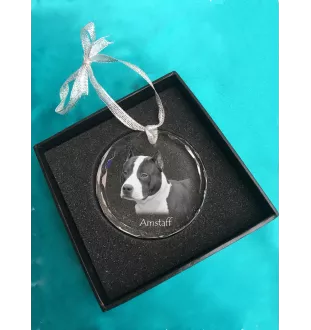American Staffordshire Terrier, Amstaff, Am staff, Staff - boule de Noël en cristal avec une photo, photo de chien dans le cristal, décoration personnalisée pour sapin de Noël de la marque Art-Dog