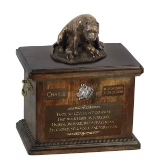 American Staffordshire Terrier, Amstaff II - Eine Urne für die Asche eines Hundes, eine Urne mit einer Statue, eine personalisierte Hundeurne von der Marke Art-Dog.