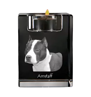American Staffordshire Terrier, Amstaff, Am staff, Staff - Bougeoir avec photo de chien, porte bougie en cristal, cadeau personnalisé par la marque Art-Dog